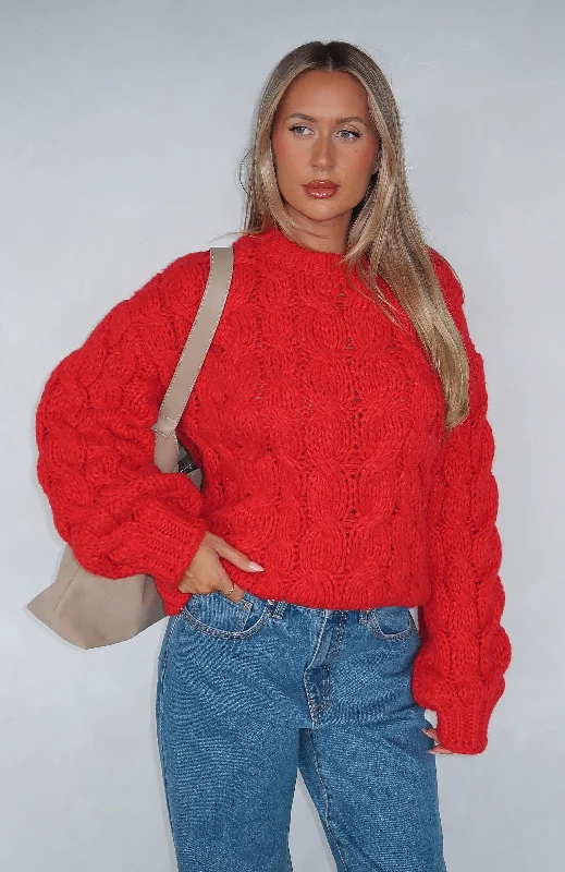 Weekend Bargains to Enjoy Real Feelings Oversized Knit Sweater Cherry Red