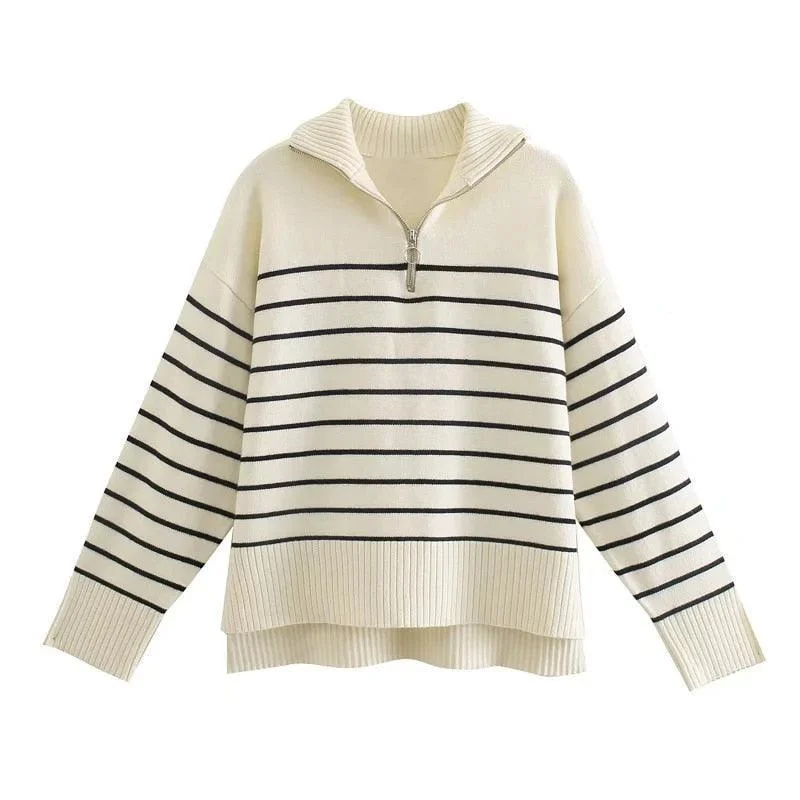 Limited Availability Asymmetry Striped Pullover Sweaters