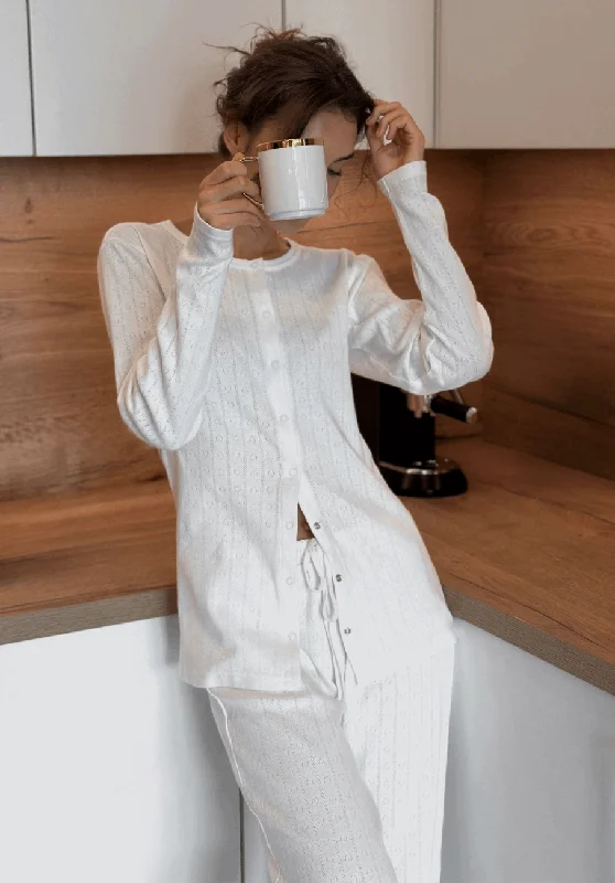 Great Deal Miann & Co Womens - Isobella Round Neck Pyjama Cardigan - Frost Pointelle