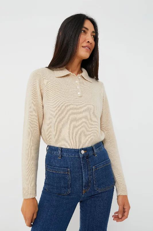 Now Available Oatmeal Cashmere Alice Polo Sweater