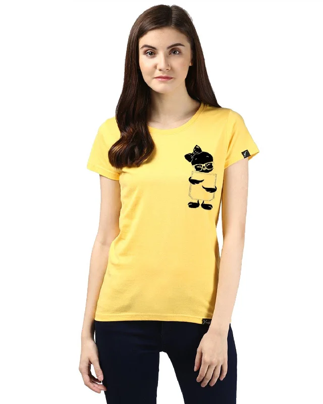 Deal Alert Womens Half Sleeve Tweety Printed Yellow Color Tshirts