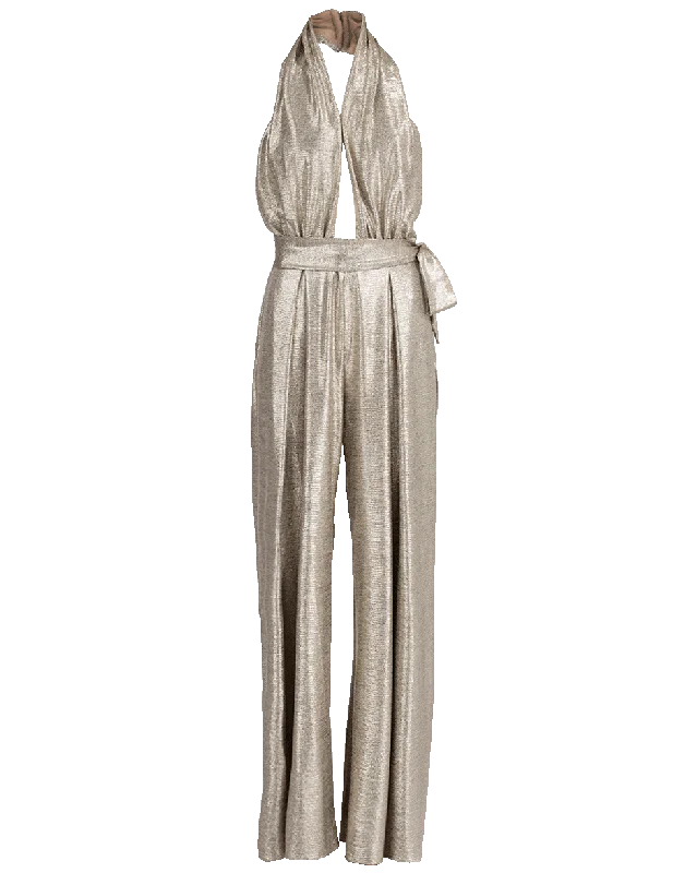 Discount Mania Lamé Wrap Front Jumpsuit