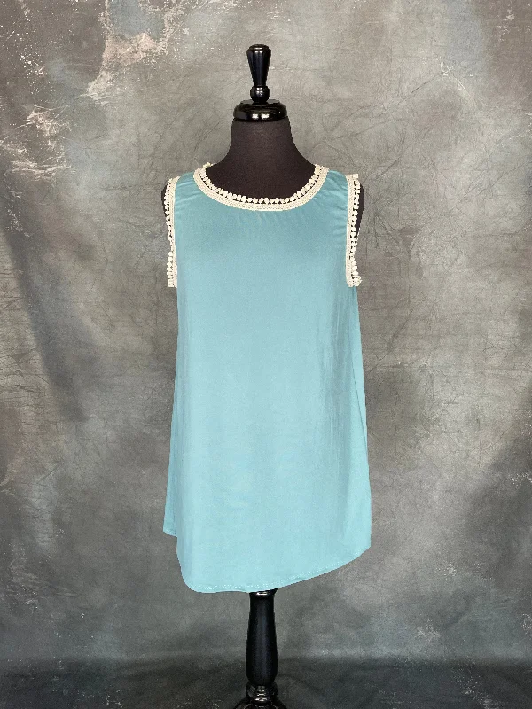 Hurry In Powder Blue Tank With Lace Trim