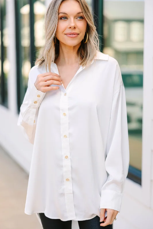Quick Sale On The Agenda Off White Satin Button Down Blouse