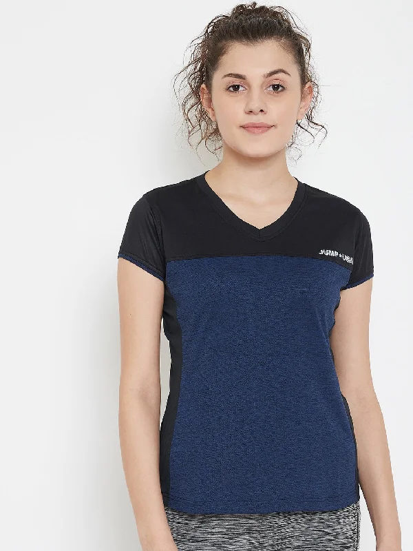 Buy Today JUMP USA Women Black & Navy V-Neck Training T-shirt