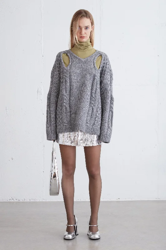 Super Savings CHUNKY CABLE KNIT SWEATER WITH CUTOUT