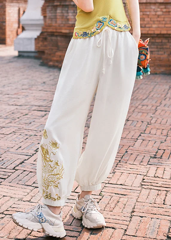 Weekend Deals That Thrill White Drawstring Pockets Elastic Waist Lantern Pants Fall