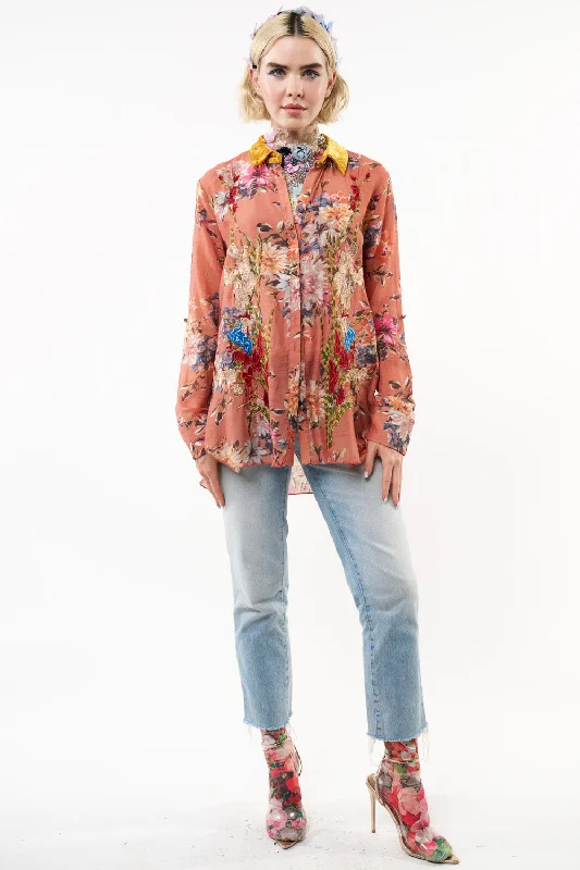 Time-Sensitive Gardenia Embroidered Shirt Rust