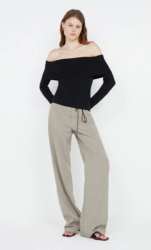 Members Only ILORA KNIT BANDEAU LONG SLEEVE TOP - BLACK