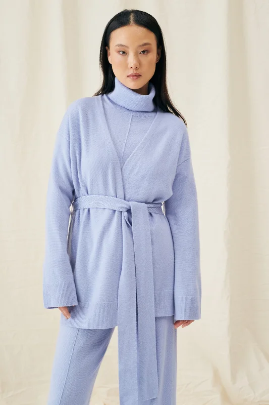 Great Bargains Washed-Blue Wool-Cashmere Belted Cardigan
