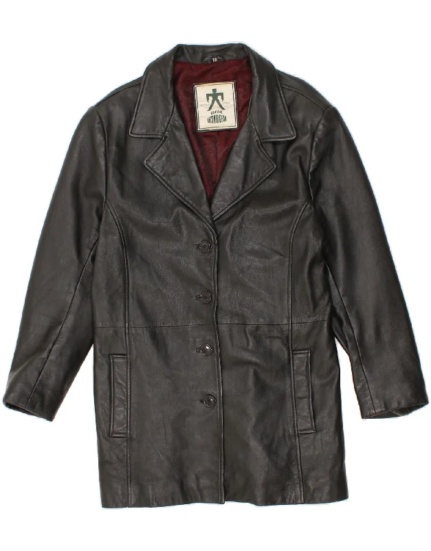 Sneak Peek Sale VINTAGE Womens Leather Coat UK 18 XL Black Leather