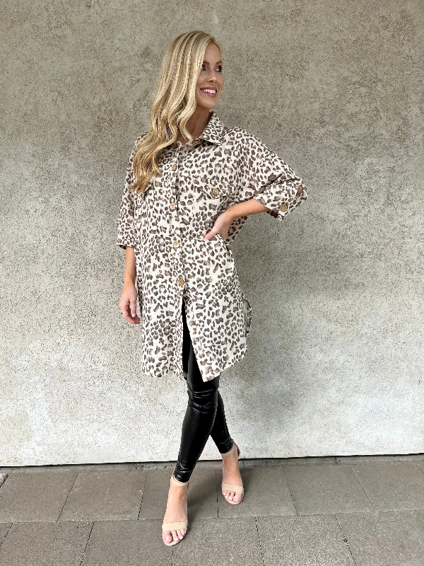 Overstock Clearance Taupe Animal Print Dress/Shacket