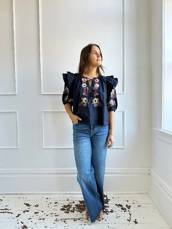 Limited Time Discount Embroidered Ruffle Sleeve Blouse
