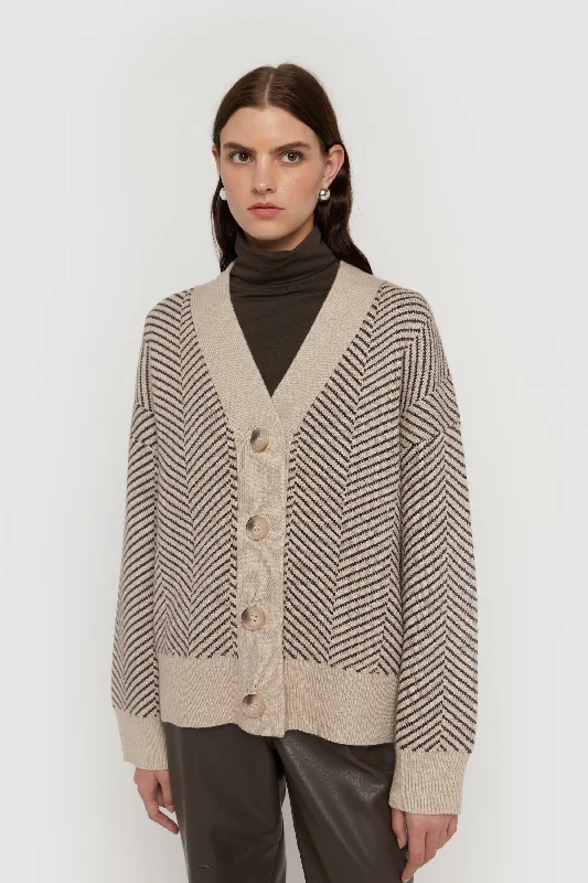 Year-End Deals HERRINGBONE CARDIGAN