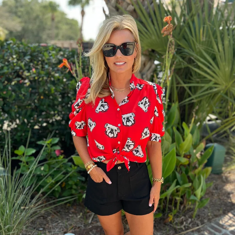 Your Weekend, Your Savings Adia Puff Sleeve Button Down Top | Bulldog Print