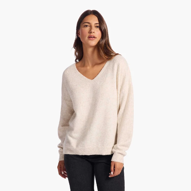 Discount Mania Cozy Knit V-Neck Sweater | Heather Bone