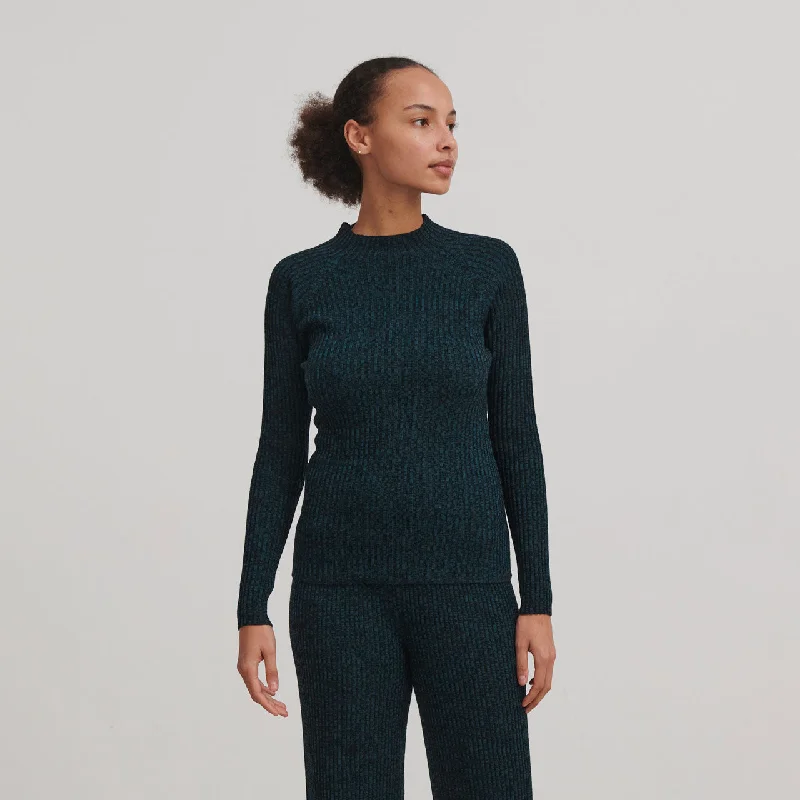 Savings Galore Women's High Neck Long Sleeve Rib Raglan Top - 100% Merino - Black Melange (M) *Last ones
