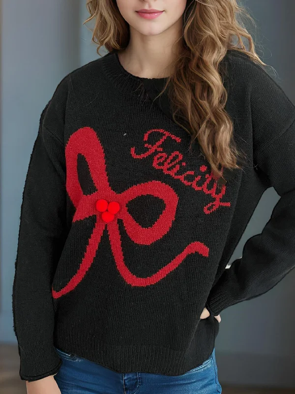 Stock Up Bow Round Neck Long Sleeve Sweater