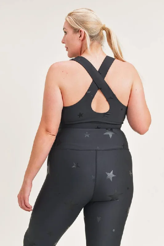 Amazing Value Star Foil Sports Bra with Overlay Back - Black- Curvy