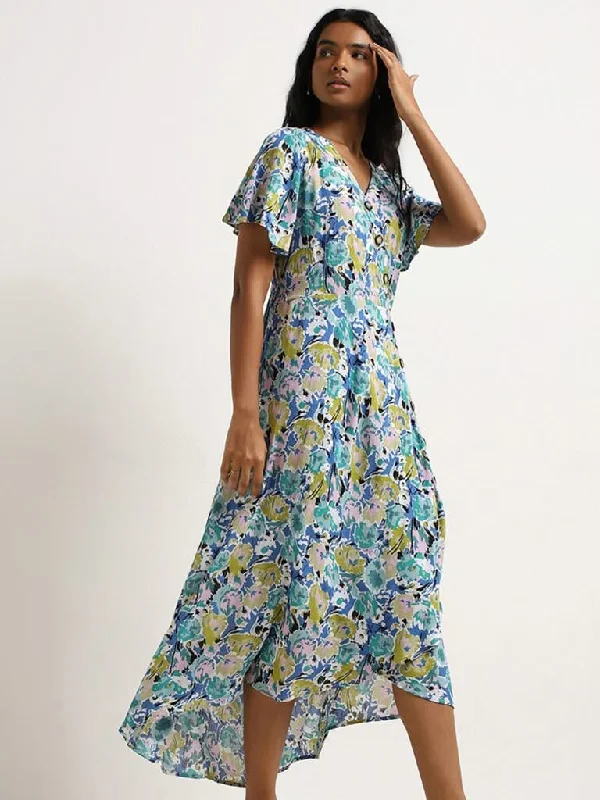 Act Fast LOV Multicolour Floral Printed Cotton Asymmetric Dress