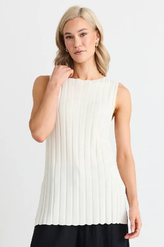 Markdown Sale Woodstock Ivory Rib Knit Tank Top