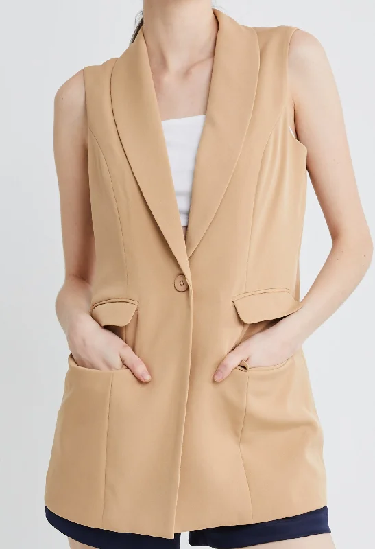 Take Action Sleeveless Double Pocket Blazer Vest