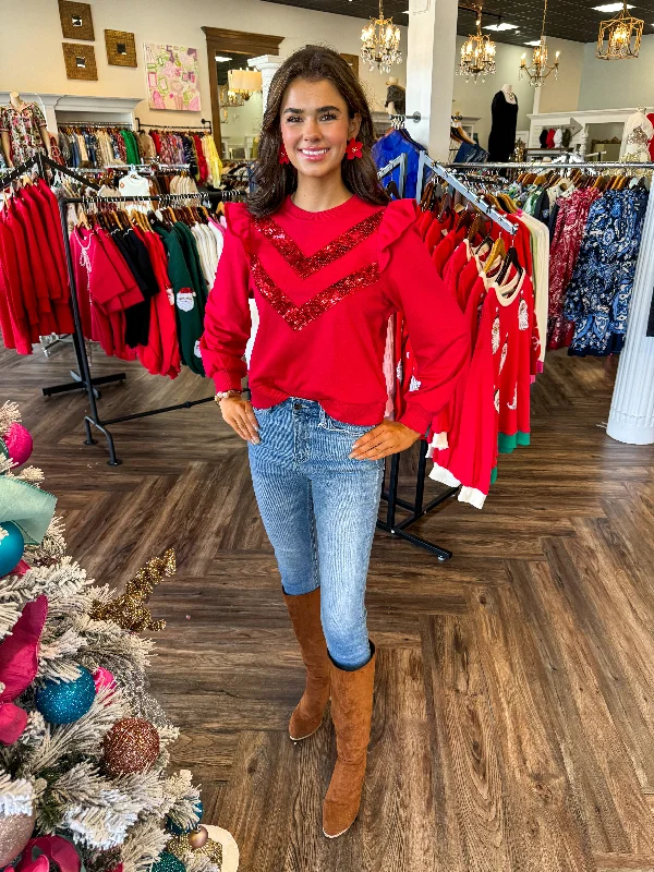 Weekend Deals to Make You Happy Sequin Embellished Top: Red