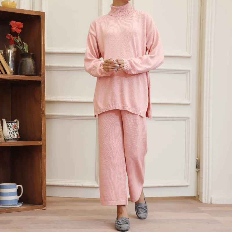 New Markdowns Pink Cotton Thread Winter Sweaters Co ord Set PW4859
