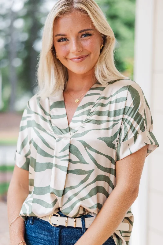 Stock Clearance In Your Dreams Olive Green Zebra Blouse