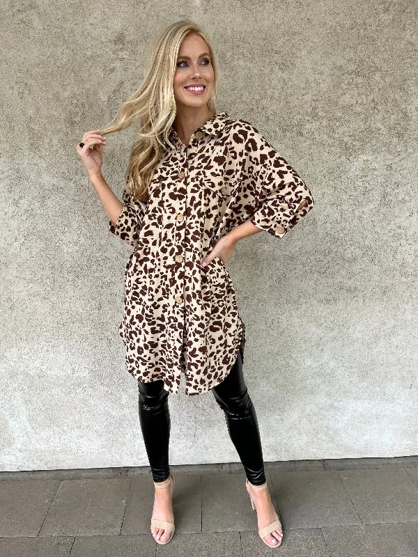 New Deal Cream and Brown Animal Print Dress/Shacket