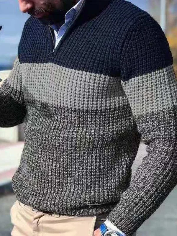 Final Markdown Patchwork Zipper Men Pullover Sweater
