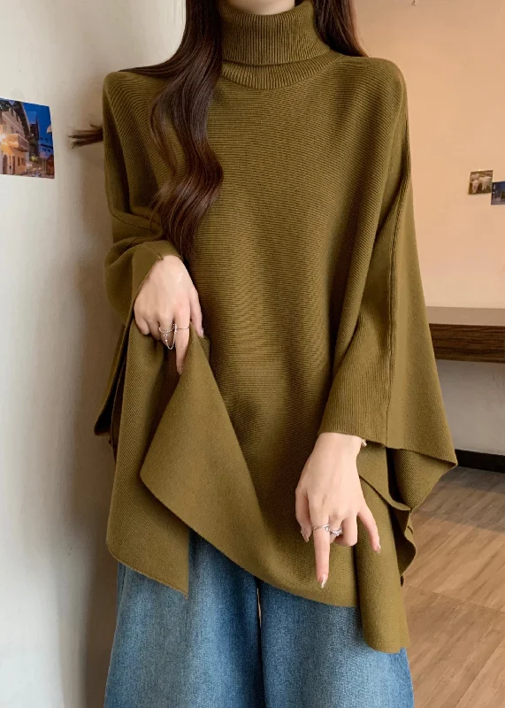 Super Deal Elegant Mustard Yellow Turtleneck Asymmetrical Cozy Cotton Knit Sweaters Spring