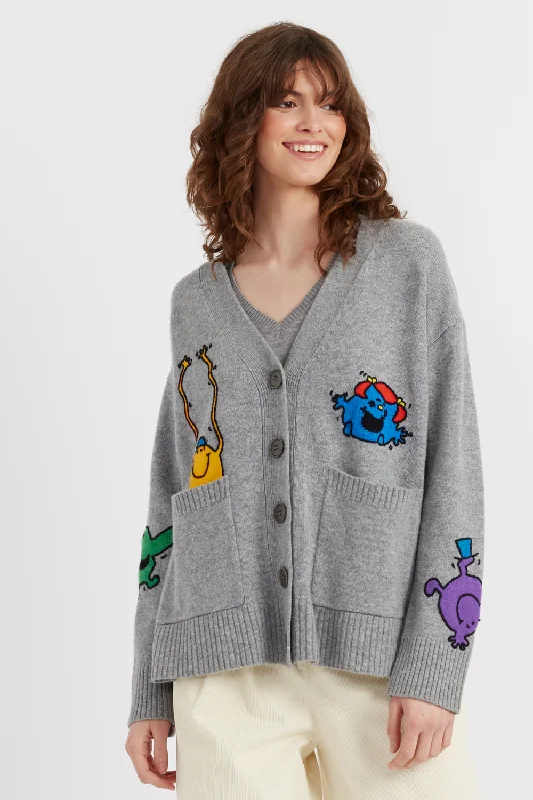 Act Now Grey Wool-Cashmere Mr. Men Little Miss Cardigan