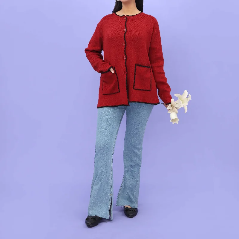 Final Markdown Maroon Cotton Thread Winter Sweater PW4830