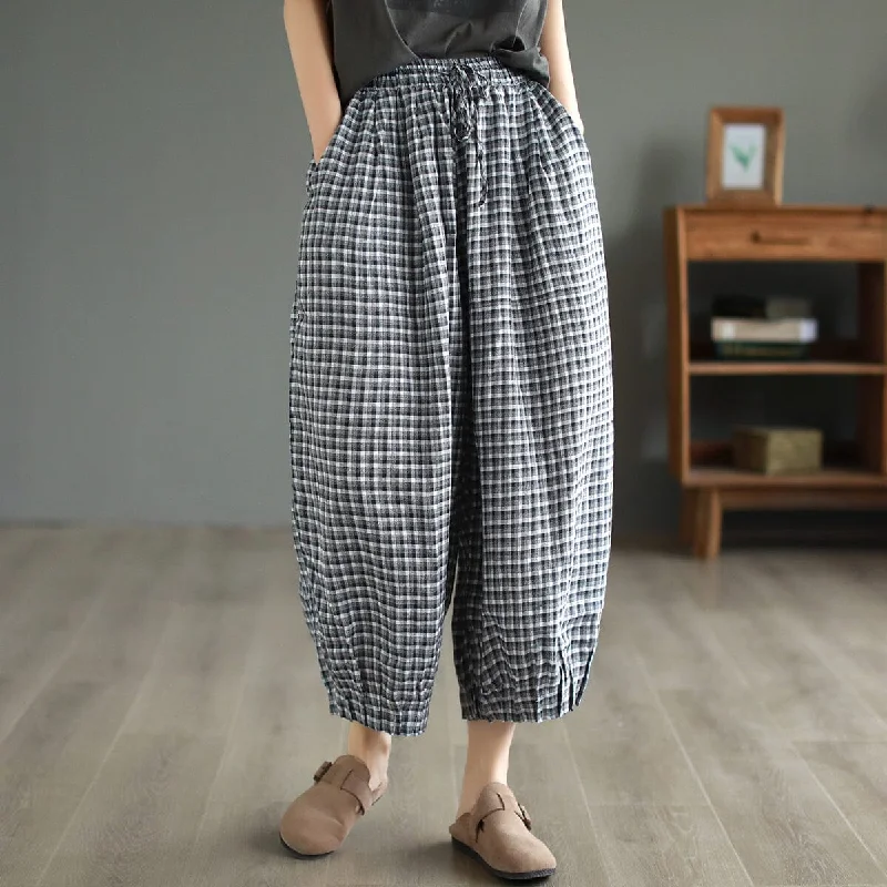 Sale Event Women Summer Plaid Cotton Linen Pants