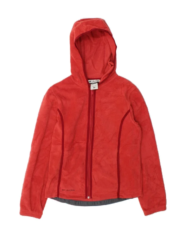 Instant Savings COLUMBIA Womens Hooded Fleece Jacket UK 14 Medium Red Polyester