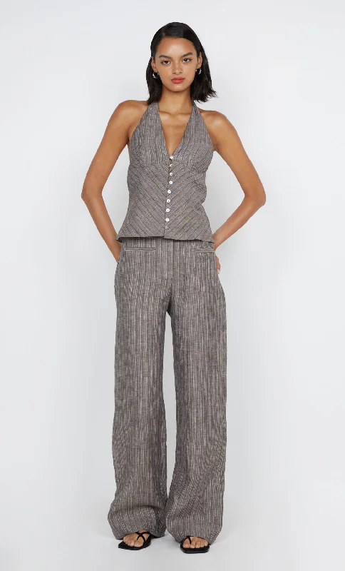 Weekend Deals to Brighten Your Day ZURI HALTER TOP - TAUPE/IVORY STRIPE