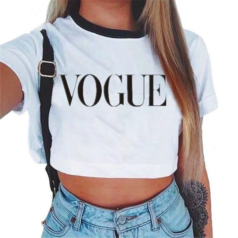 Weekend Offers That Excite Women's VOGUE Letter Crop Top Short Sleeve T Shirts Women Brand New Casual Tee Tops Summer Female T Shirt Cute Cropped Top