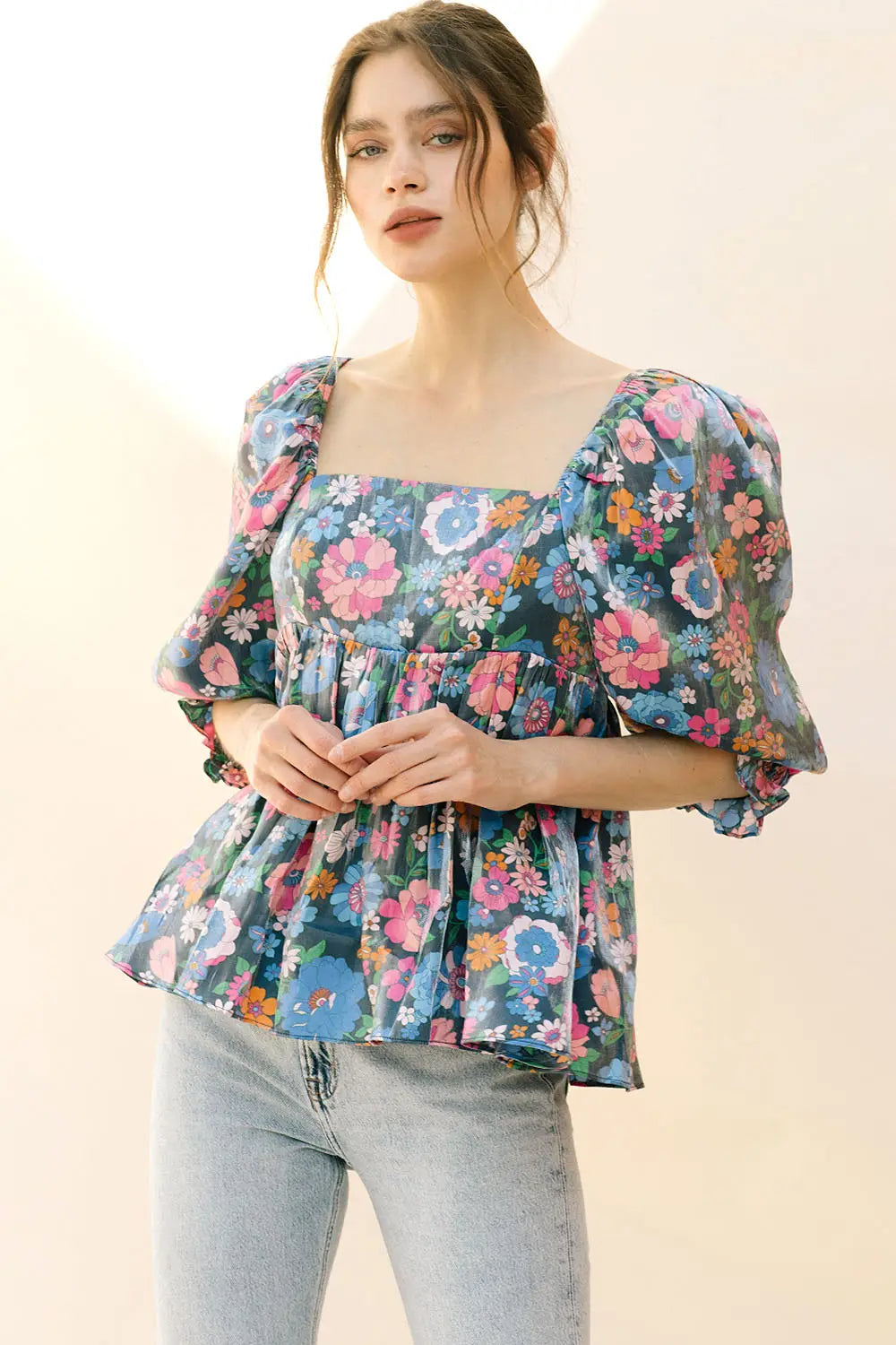 Incredible Offers Retro Floral Baby Doll Top