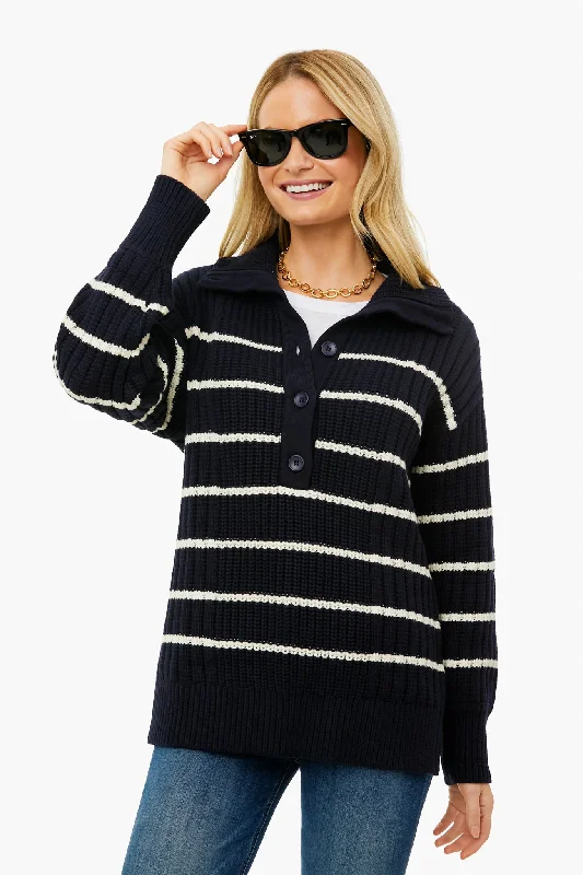 Midnight Sale Navy And Cream Paloma Mock Sweater