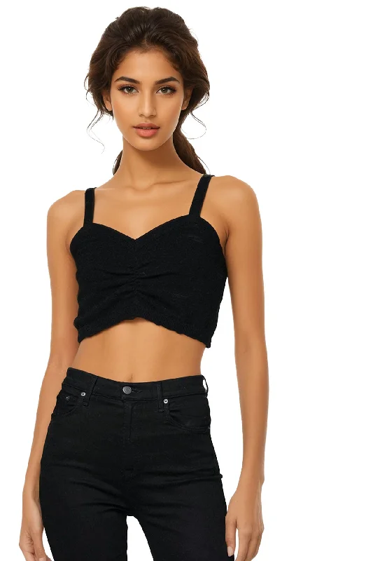 Price Break 100% Cashmere Natalia Crop Cami Tank in Black