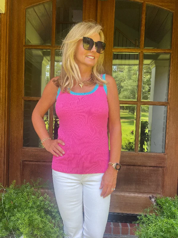 Special Discount Tammi Tank Top | Pink with Turquoise Trim