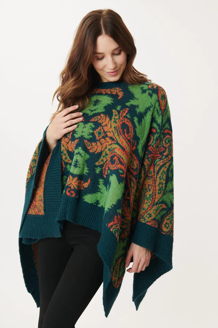 Special Savings Jazz Paisley Poncho/Sweaters  - Forest Green