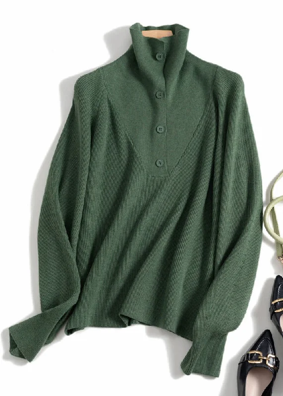 Special Offer Simple Green Solid Button Wool Knit Top Spring