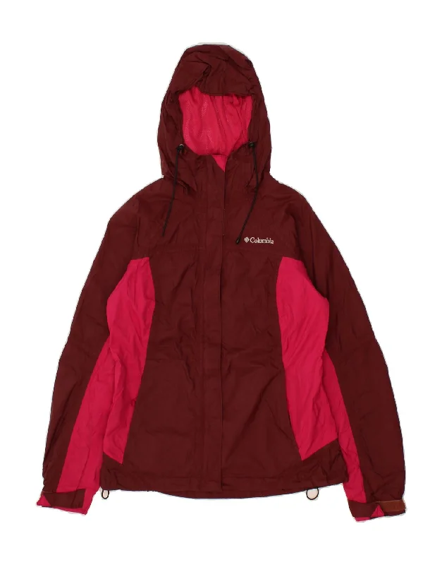 Value Deals COLUMBIA Womens Hooded Rain Jacket UK 6 XS Maroon Colourblock Nylon