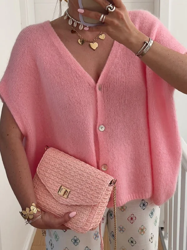 Weekend Savings Bonanza V-Neck Button Up Short Sleeve Cardigan