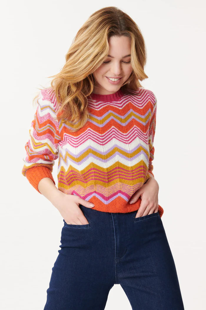 Instant Discount Jenifer  Zig-Zag Sweater- Orange