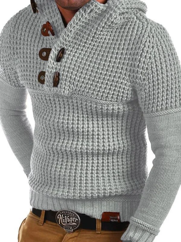 Weekend Offers That Impress Horn Button Hooded Men Pullover Sweater
