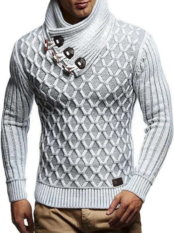 Overstock Buttoned Loose Men Turtleneck Sweater