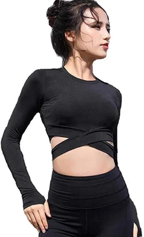 Exclusive Deal Black Criss Cross Crop Top with Thumb Holes